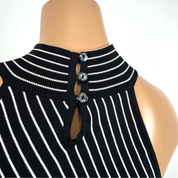 White House Black Market Women’s M Black White Striped High Neck Tank Top Shirt - Picture 5 of 11